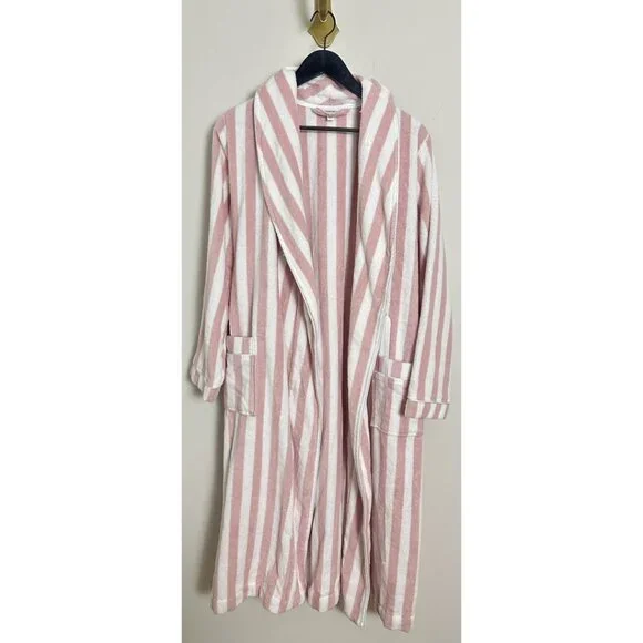 NORDSTROM Stripe Hydrocotton Terry Robe in Pink Peachskin White Stripe Medium